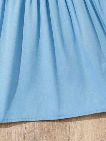 Kids EVRYDAY Young Girl's Easter Casual Striped Rabbit Embroidery Two-In-One Dress, Suitable For Holiday Parties And Vacations