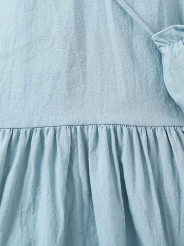 Kids EVRYDAY Young Girls' Elegant Stand Collar Bubble Sleeve Dress With Purse, Great For Vacation