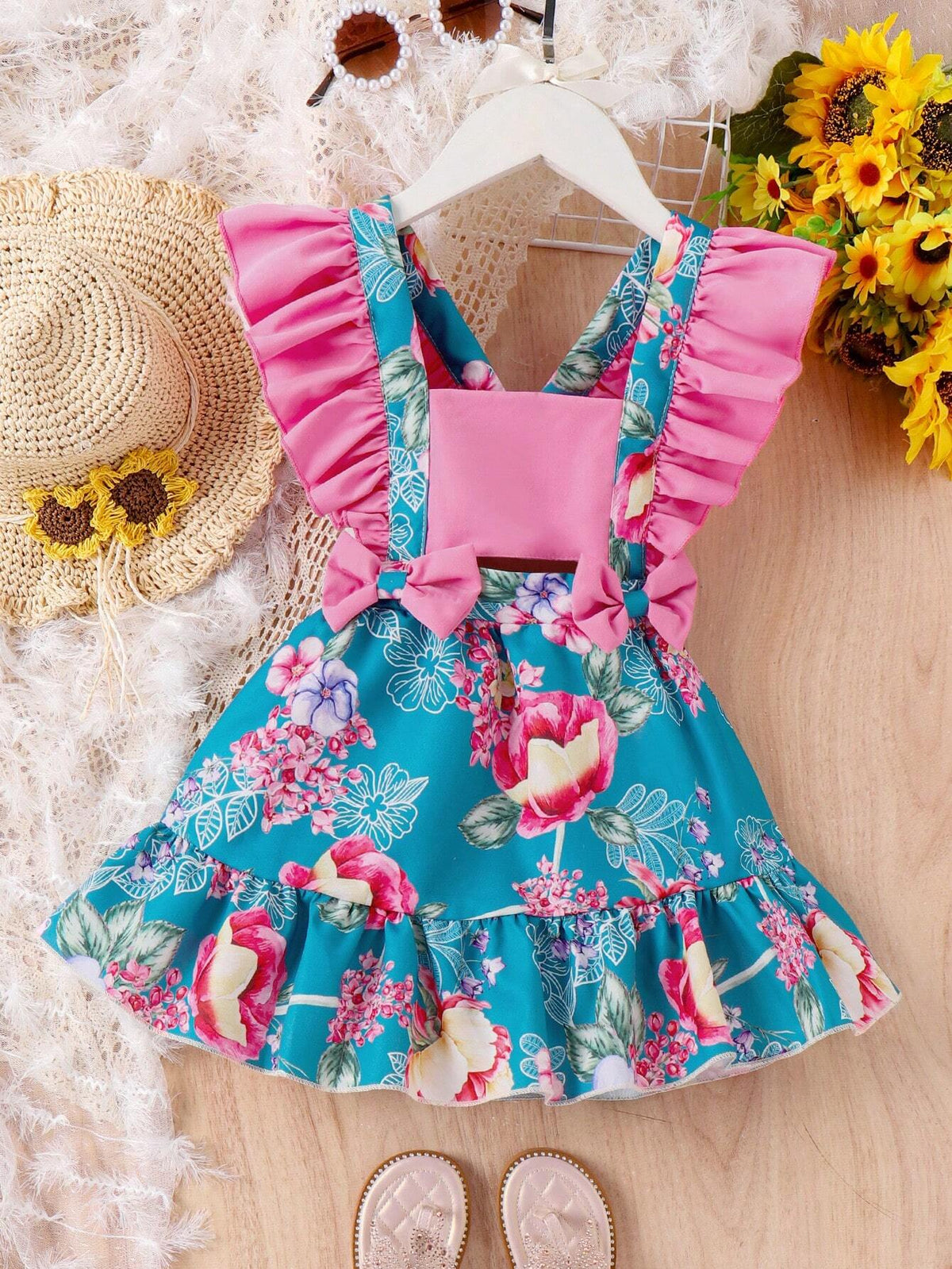 Kids EVRYDAY Young Girls' Fashionable Ins Style Bow Knot Print Patchwork Dress