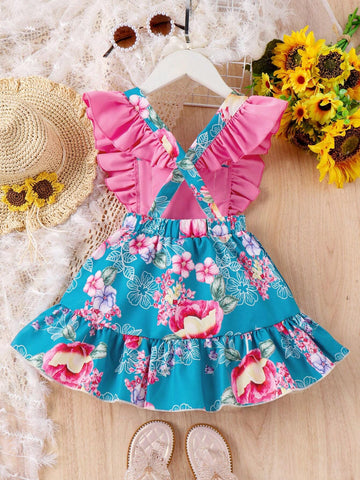Kids EVRYDAY Young Girls' Fashionable Ins Style Bow Knot Print Patchwork Dress