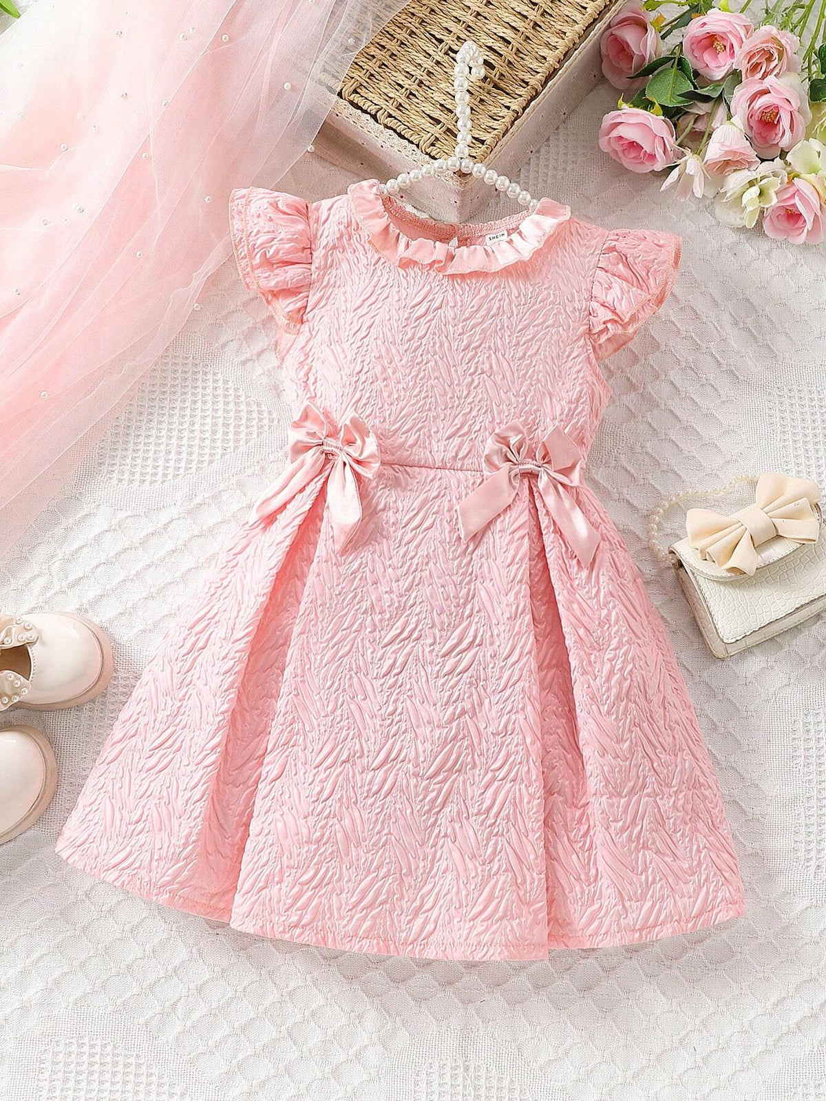 Kids EVRYDAY Young Girl's Jacquard Dress With Bow Decoration