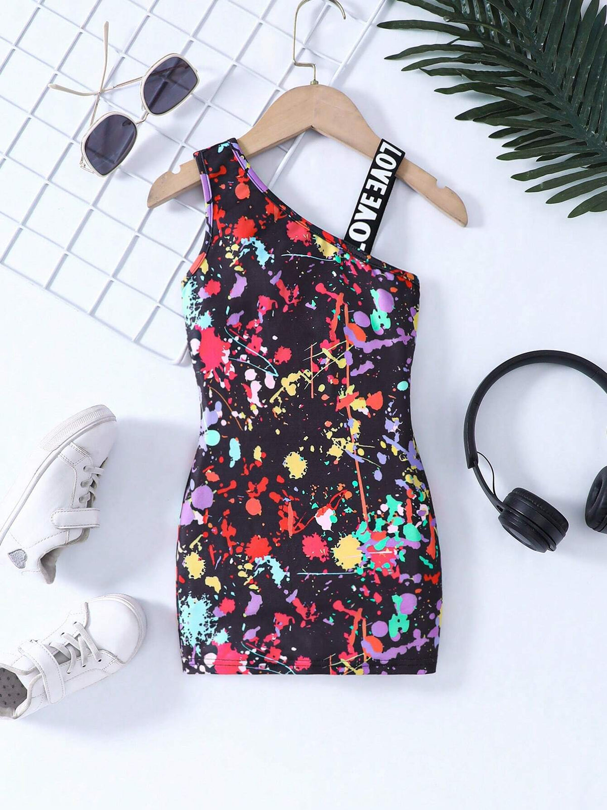 Kids EVRYDAY Young Girl's Knitted Spatter Pattern Color-Block Patchwork Leisure Dress