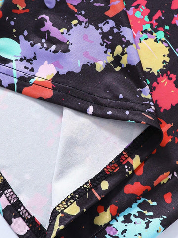 Kids EVRYDAY Young Girl's Knitted Spatter Pattern Color-Block Patchwork Leisure Dress