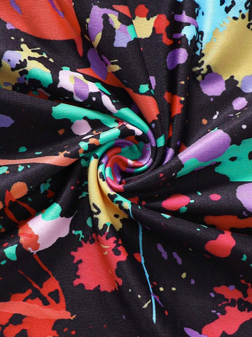 Kids EVRYDAY Young Girl's Knitted Spatter Pattern Color-Block Patchwork Leisure Dress