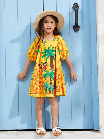 Kids EVERYDAY Young Girl's Knitted Square Neck Cute Pattern Loose Casual Dress