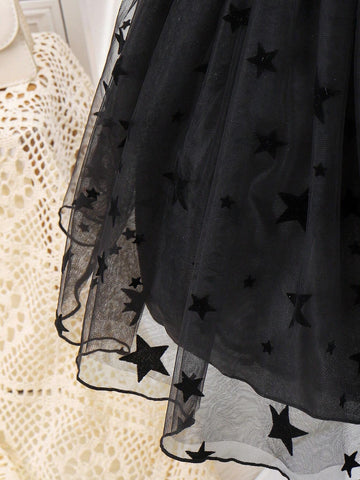 Kids EVRYDAY Young Girls' Velvet Star Belt Mesh Overlay Dress