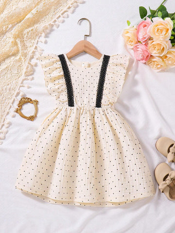 Kids FANZEY Little Girls' Polka Dot Print Woven Dress With Ruffle Trimmed Hem, Spring/Summer