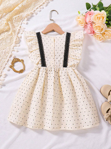 Kids FANZEY Little Girls' Polka Dot Print Woven Dress With Ruffle Trimmed Hem, Spring/Summer