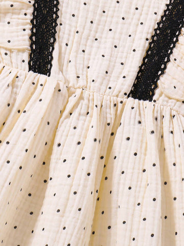Kids FANZEY Little Girls' Polka Dot Print Woven Dress With Ruffle Trimmed Hem, Spring/Summer