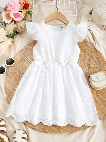 Kids FANZEY Young Girl's Elegant Lace Trimmed Flying Sleeve A-Line Dress