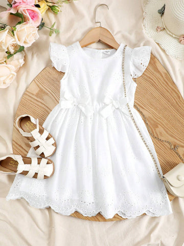 Kids FANZEY Young Girl's Elegant Lace Trimmed Flying Sleeve A-Line Dress