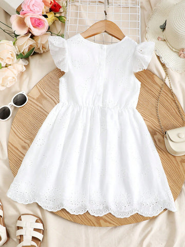Kids FANZEY Young Girl's Elegant Lace Trimmed Flying Sleeve A-Line Dress