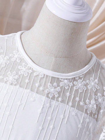 Kids FANZEY Young Girls' Round Neck Floral Mesh Short Sleeve Dress