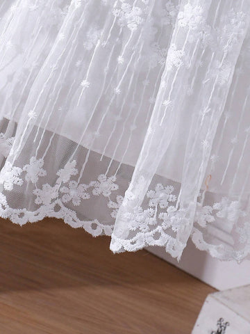 Kids FANZEY Young Girls' Round Neck Floral Mesh Short Sleeve Dress