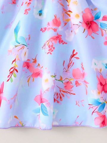 Kids HYPEME Young Girl's Floral Printed Halter Neck Ruffle Hem Dress