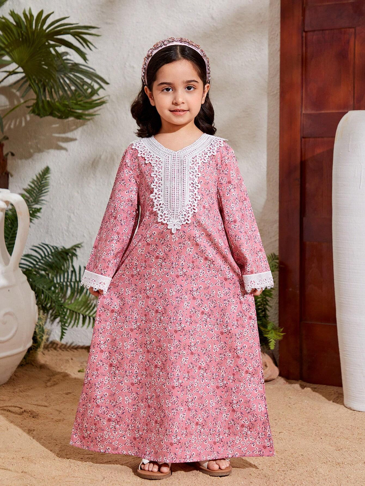 Kids Nujoom Little Girls' Embroidered Applique Floral Print Suspender Dress