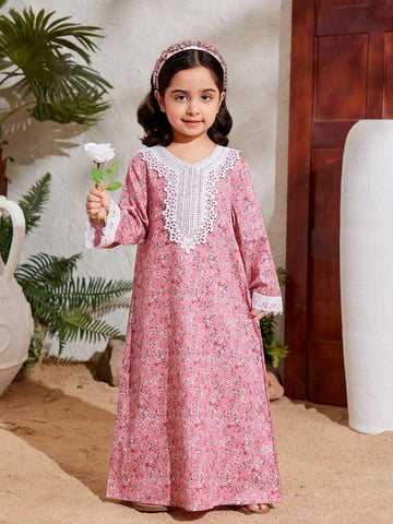 Kids Nujoom Little Girls' Embroidered Applique Floral Print Suspender Dress