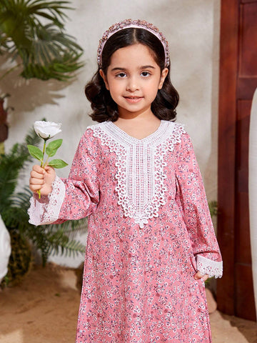 Kids Nujoom Little Girls' Embroidered Applique Floral Print Suspender Dress