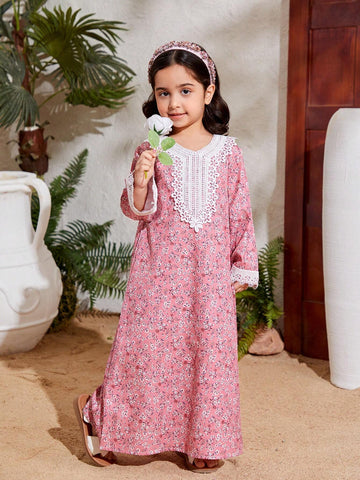 Kids Nujoom Little Girls' Embroidered Applique Floral Print Suspender Dress
