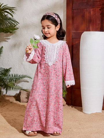 Kids Nujoom Little Girls' Embroidered Applique Floral Print Suspender Dress