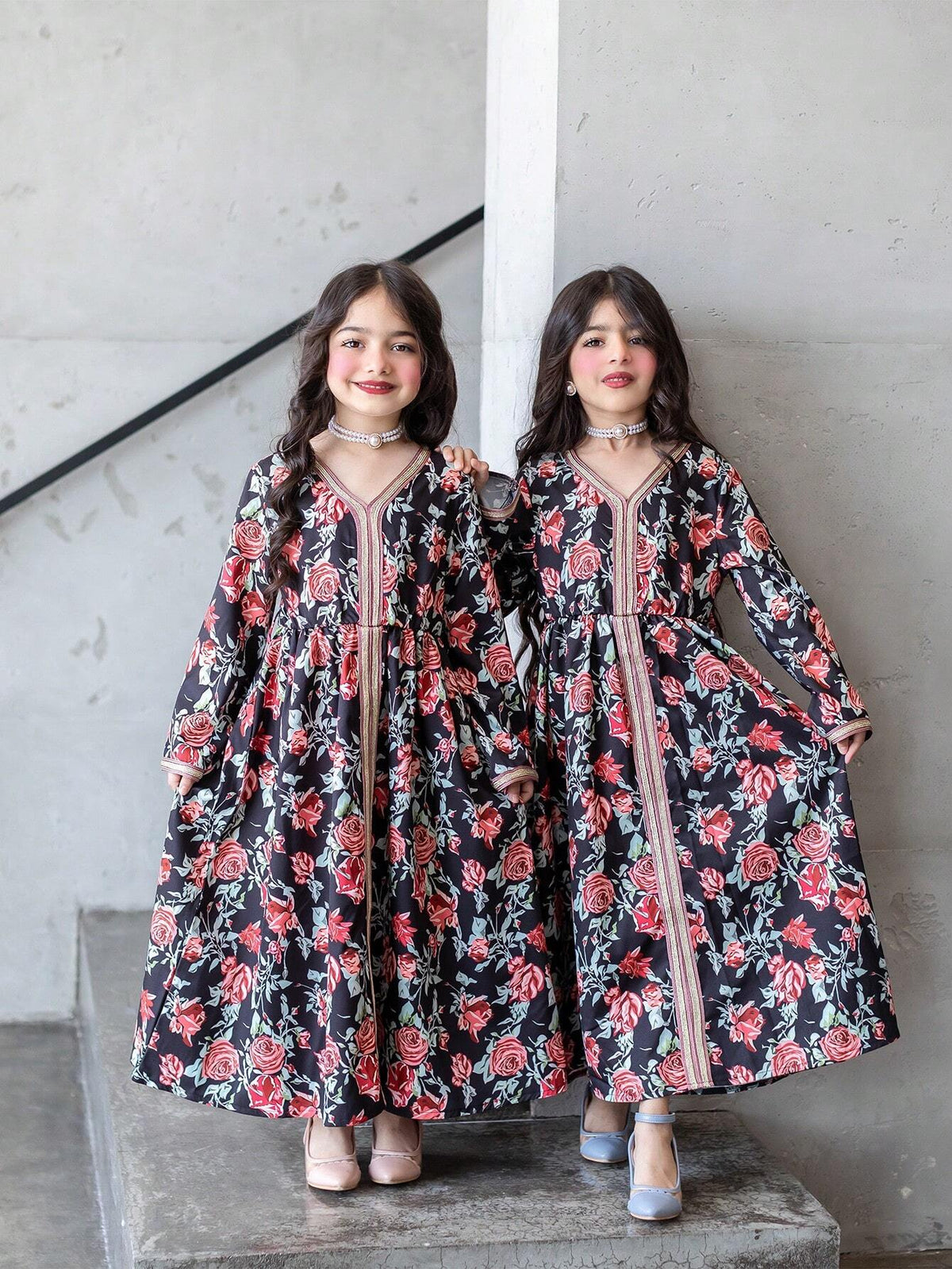 Kids Nujoom Little Girls' Floral Printed Ribbon Patchwork Dress