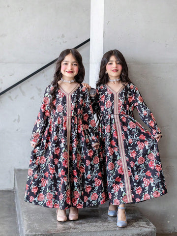 Kids Nujoom Little Girls' Floral Printed Ribbon Patchwork Dress