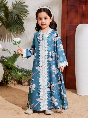 Kids Nujoom Little Girls' Floral & Lace Patchwork Dress