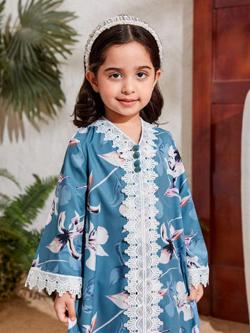 Kids Nujoom Little Girls' Floral & Lace Patchwork Dress