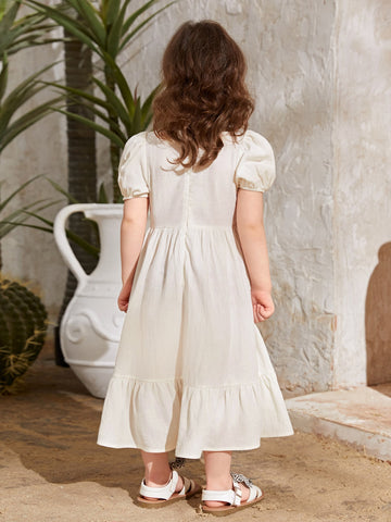 Kids Nujoom Young Girl Floral Embroidery Puff Sleeve Ruffle Hem Smock Dress