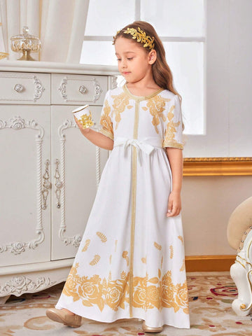 Kids Nujoom Young Girl Golden Woven Strap Party Dress