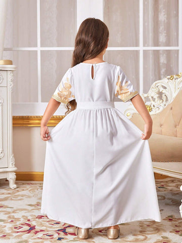 Kids Nujoom Young Girl Golden Woven Strap Party Dress