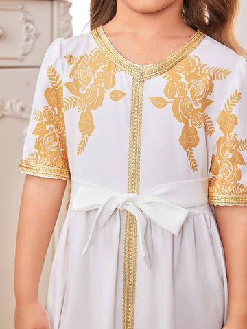 Kids Nujoom Young Girl Golden Woven Strap Party Dress