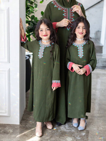 Kids Nujoom Young Girls' Patchwork Ribbon Detail Long Sleeve Dress