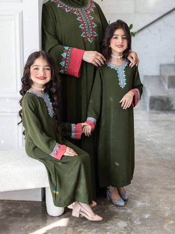 Kids Nujoom Young Girls' Patchwork Ribbon Detail Long Sleeve Dress