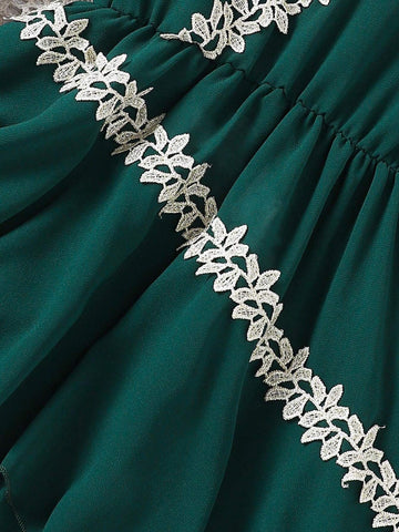 Kids Nujoom Young Girls' Spring/Summer Flare Sleeve Embroidered Hem Lotus Leaf Edge Dress In Gold