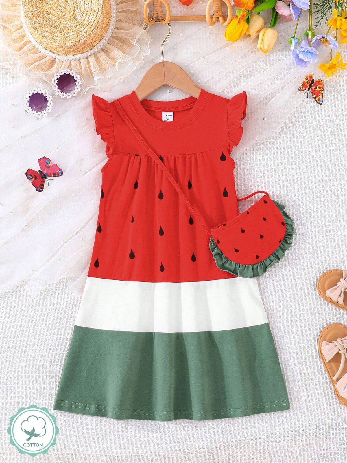 Kids QTFun Young Girl Cute Printed Casual Dress With Bag Accessory, Versatile