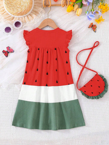 Kids QTFun Young Girl Cute Printed Casual Dress With Bag Accessory, Versatile