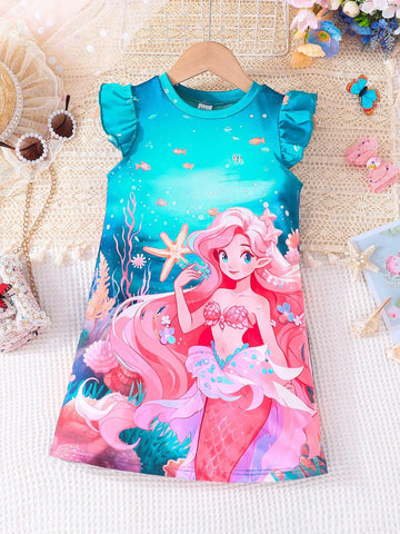 Kids QTFun Young Girls' Cartoon Cute Mermaid Ruffled Hem Dress For Summer