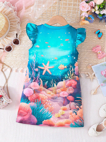 Kids QTFun Young Girls' Cartoon Cute Mermaid Ruffled Hem Dress For Summer