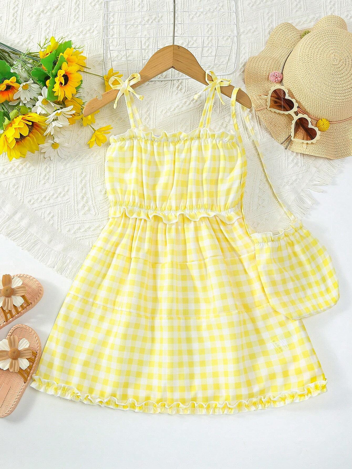 Kids QTFun Young Girls' Cute Grid Pattern Cami Dress For Summer