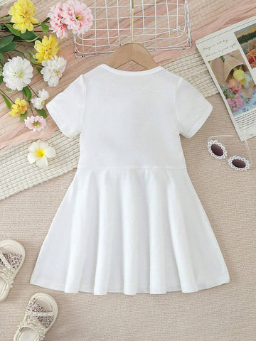 Kids QTFun Young Girls' Cute Three-Tone 3d Flower & Leaf & Letter Print Breathable Casual Dress For Summer
