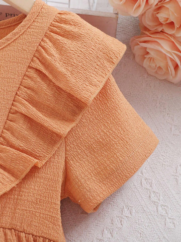 Kids SUNSHNE Solid Color Ruffled Hem Dress For Young Girls