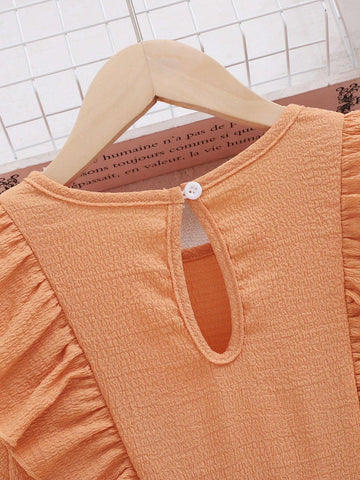 Kids SUNSHNE Solid Color Ruffled Hem Dress For Young Girls