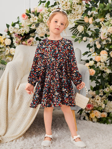Kids SUNSHNE Young Girl Ditsy Floral Print Lantern Sleeve Dress