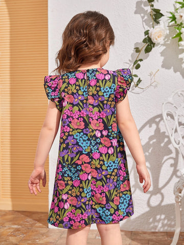 Kids SUNSHNE Young Girls' Casual Round Neck Pullover Short Sleeve Flared Hem Knee Length Dress