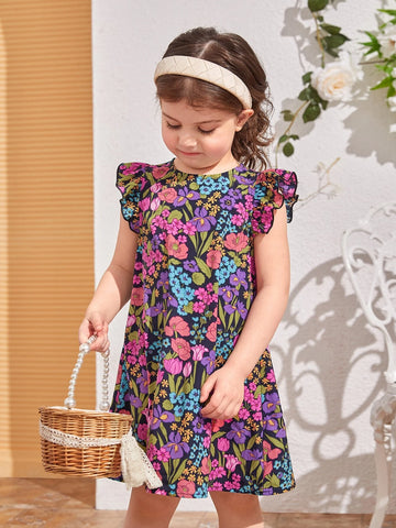 Kids SUNSHNE Young Girls' Casual Round Neck Pullover Short Sleeve Flared Hem Knee Length Dress