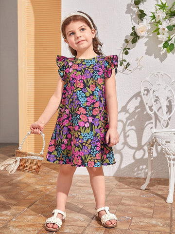 Kids SUNSHNE Young Girls' Casual Round Neck Pullover Short Sleeve Flared Hem Knee Length Dress