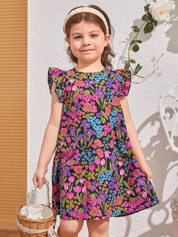 Kids SUNSHNE Young Girls' Casual Round Neck Pullover Short Sleeve Flared Hem Knee Length Dress