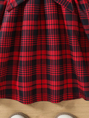 Kids SUNSHNE Young Girls' Chic Plaid Patchwork Dress With Hat And Waist Belt For Summer