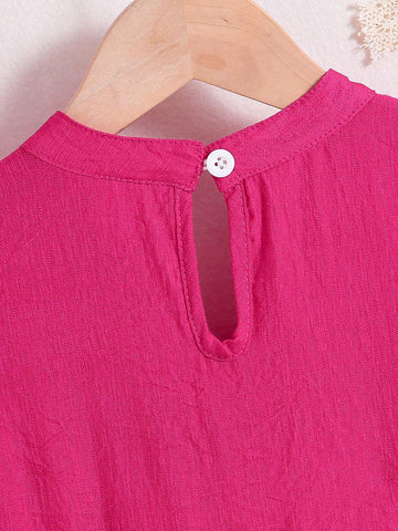 Kids SUNSHNE Young Girl's Cute & Casual Notch Neck Flying Sleeves Simple Comfortable Sundress For Vacation